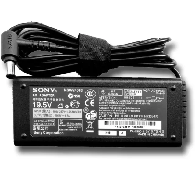 Genuine Original Charger Ac Adapter 90W Sony Vaio Vgp-Ac19V31 + Uk Power Cable
