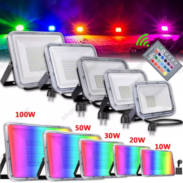 RGB LED Fluter Außen Strahler Flutlicht Scheinwerfer Garten Lampe IP67 10-100W