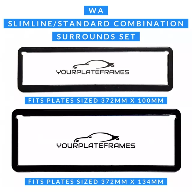 WA Slimline/Standard Combination Black Number Plate  Surrounds Set Front & Rear