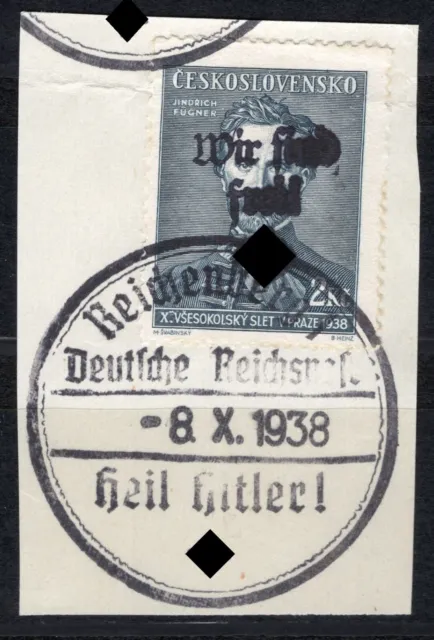 Sudetenland 1938 - Reichenberg, Nr. 136, Briefstück mit Handstempel, Fotoattest