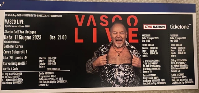 biglietto concerto Vasco Rossi bologna 11.06.2023 curva bulgarelli 