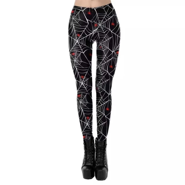 Women Girls Gothic Leggings Sports Yoga Pants Digital 3D Printed Red Spiders Web