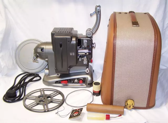 Vintage 1950s Bolex Paillard M8 8mm Movie Projector, Case, Reel EXUC CLEAN!!!