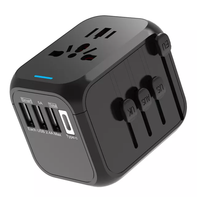 International Universal Travel Adapter 3 USB &Type-C Outlet Converter Plug Power