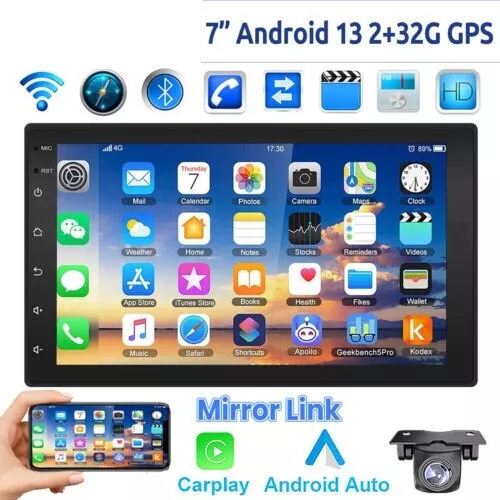 7 Zoll Android 13 Autoradio 2 DIN mit GPS Navi WiFi USB Bluetooth 2GB +32GB