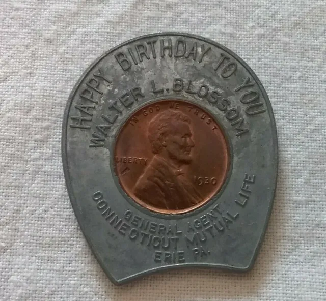 1930 Good Luck Wheat Penny Happy Birthday to You Token Connecticut Mutual Life