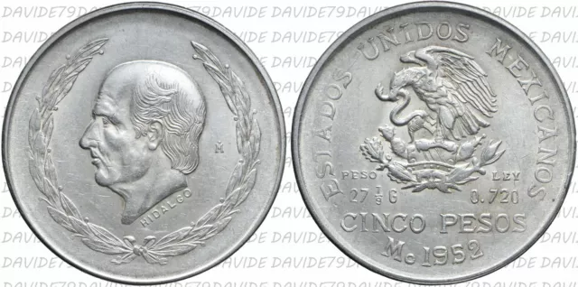 01129] Messico Mexico - Km# 467 - 5 Pesos Silver Argento 1952 - Bb+