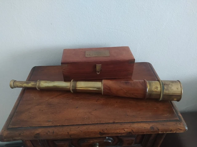 Telescopio  Nautico In Legno Ottone  Ottica In  Vetro Vintage