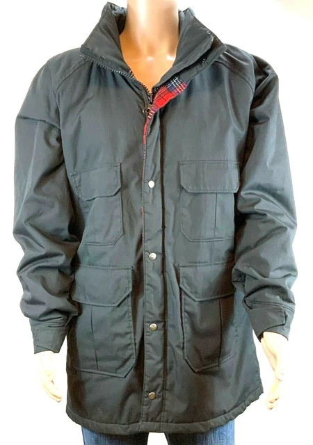 Woolrich Field Jacket Men Size Large Long Canvas Blanket Lined Hooded Pockets