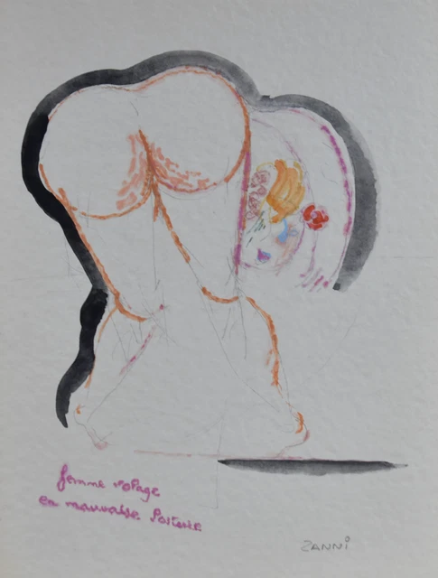 Aquarelle Et Pastel Signée Sergio Zanni (1942) - Série Des Femmes Volages, Numéro 46