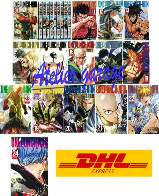 USED One Punch Man Vol.1-24 + Official Fan Book & Sticker 25 Set