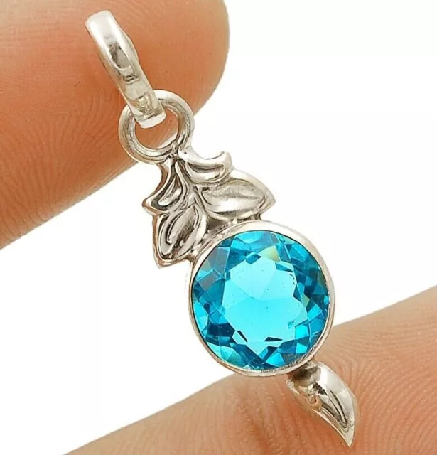 Natural 4CT Flawless Blue Topaz 925 Sterling Silver Pendant 1 1/4" Long NW7-3