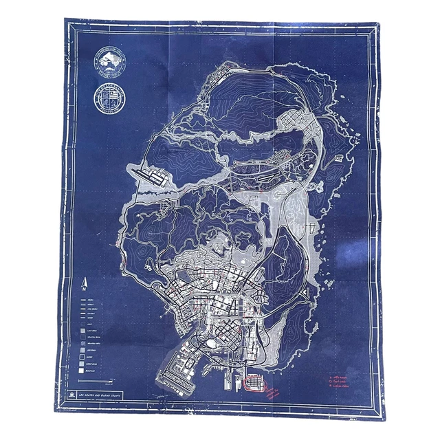 Grand Theft Auto V GTA 5 - Los Santos Map Blueprint Poster - Black Light Secrets