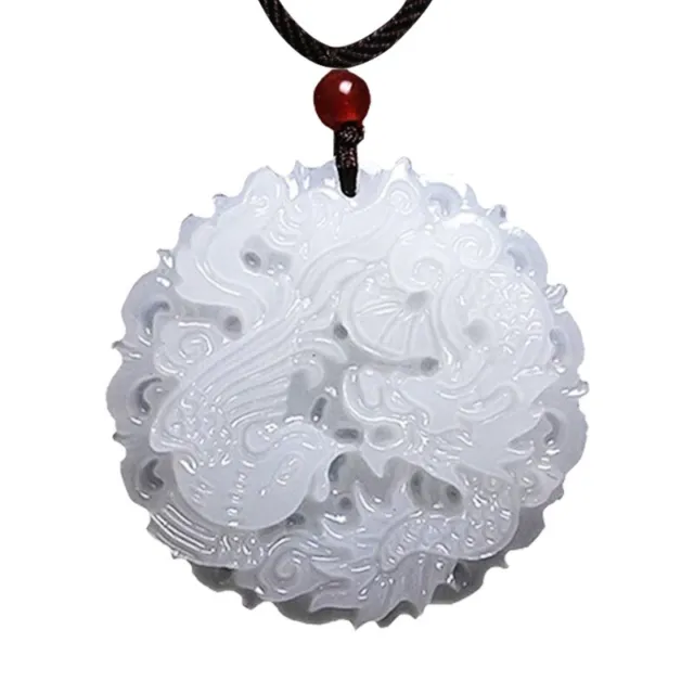 China Natural Hetian White Jade Hand-carved Pendant Dragon phoenix Necklace
