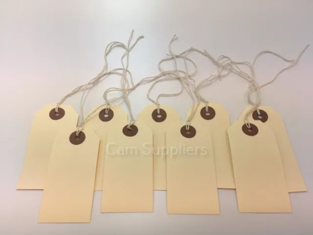 500 Strung Reinforced Tags 82mm x 41mm Luggage Labels Tag String Buff Manilla