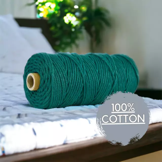 3MM 3ply macrame cord JADE, 100m, High Quality 100% Cotton Soft 3 Strand Twist