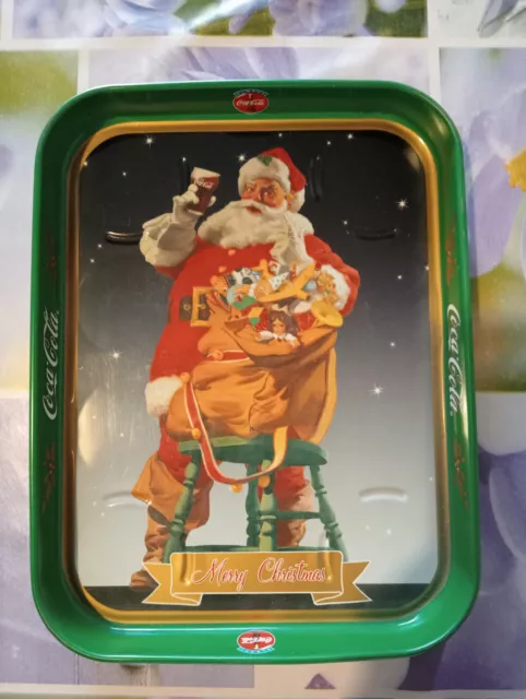 Coca-Cola Vassoio Merry Christmas Babbo Natale Metallo Vintage Buone Condizioni