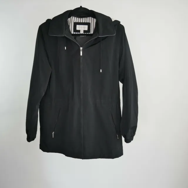 Braetan M Womens Jacket Removable Hood Black Full Zip Windbreaker Coat