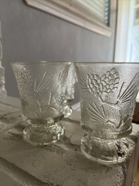 Set Of 4 Vintage Tiara Glass Ponderosa Pine Clear Water Goblets