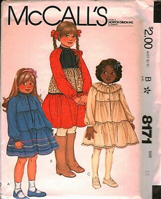 8171 Vintage Mccalls Cartamodello Ragazze Pullover Abito Ripiani Gonna Uncut Oop