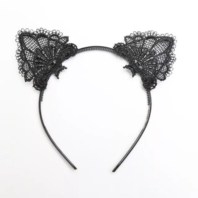 Fancy Dress Costume Black Wired Lace Cat Ears Headband Halloween Hen Night Kitty