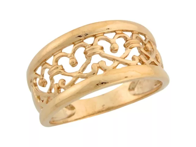 10k or 14k Yellow Gold Heart Filigree Design Wide Band Ladies Ring