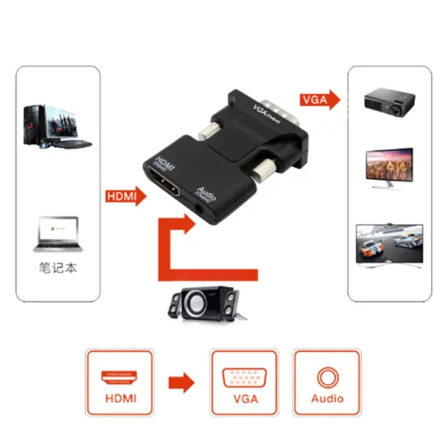 HDMI Female to VGA Male Converter with Audio Adapter Support 1080P Signal .ko