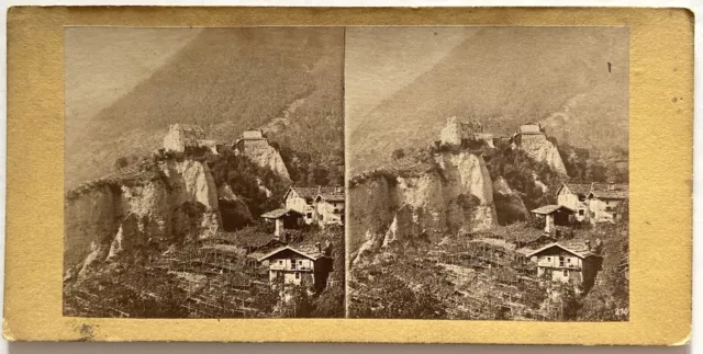 ITALIE Tyrol Méran Château Tirolo c1865 Photo Stereo Vintage Albumine 