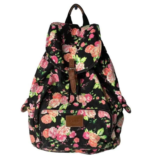 Vintage Victorias Secret Canvas Book Bag Backpack Pink Floral Overnight Weekend