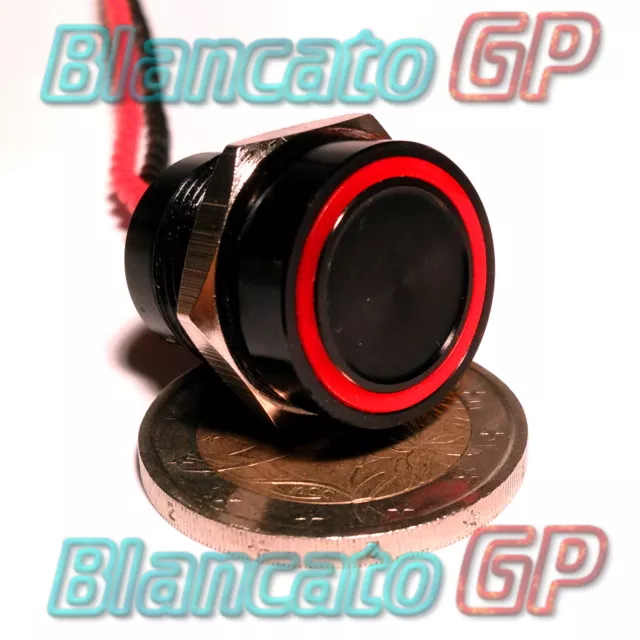 PULSANTE PIEZOELETTRICO 16mm NERO LED ROSSO 12V auto piezo switch interruttore