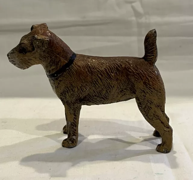 Vintage Cold Painted Metal Fox Terrier Dog 4”L X 3”H Germany