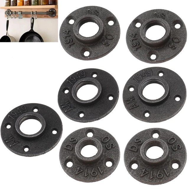 MALLEABLE THREADED FLOOR Flange Iron Pipe Fittings Wall Mount Black 3 Sizes £10.86 PicClick UK
