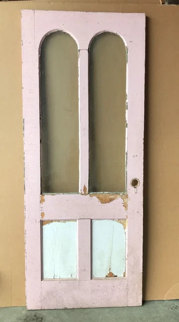 1 Antique Exterior 34x84 Shabby Double Arched Glass Top Farmhouse Door 450-23B