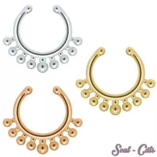 Piercing Falso Septum Etnho Pendiente de Nariz Oro Rosa Plata Acero