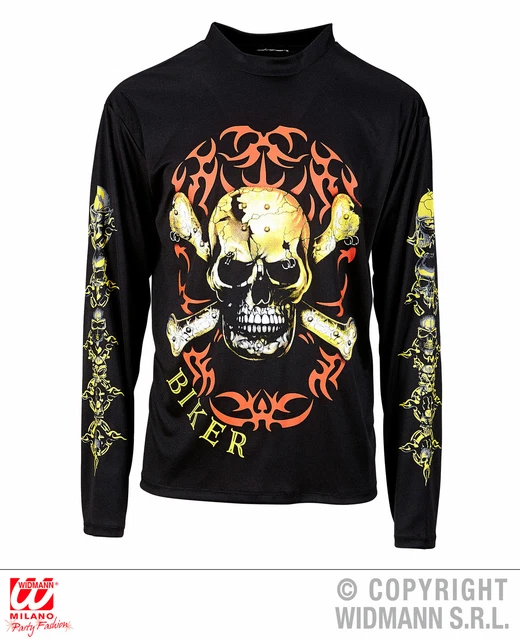 T-Shirt Maniche Lunghe Knochentotenkopf Halloween Detto Biker Uomo M/L XL