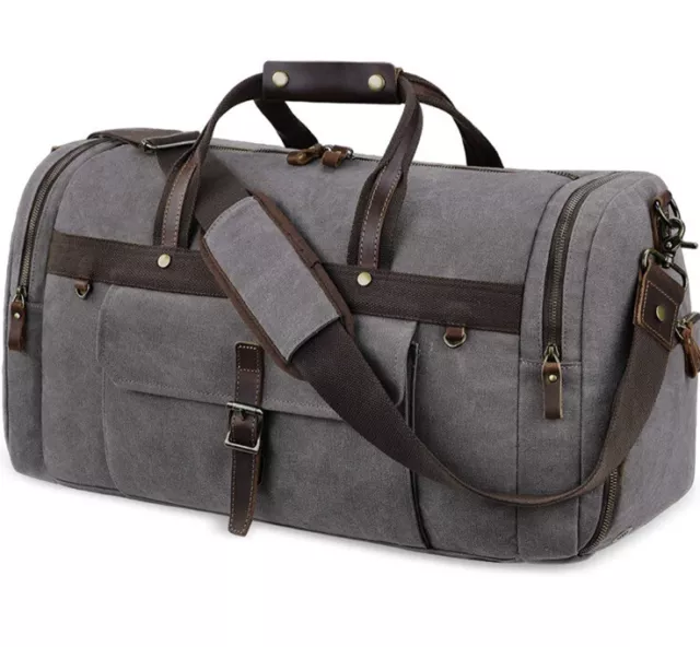 Nubily Travel Duffel Bag Waterproof Oversized Genuine Leather Canvas Travel Bag
