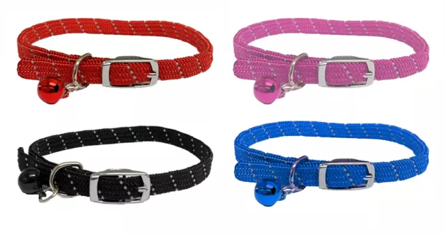 Cat / Kitten Reflective Softweave Release Pet Collar With Safety Elastic & Bell