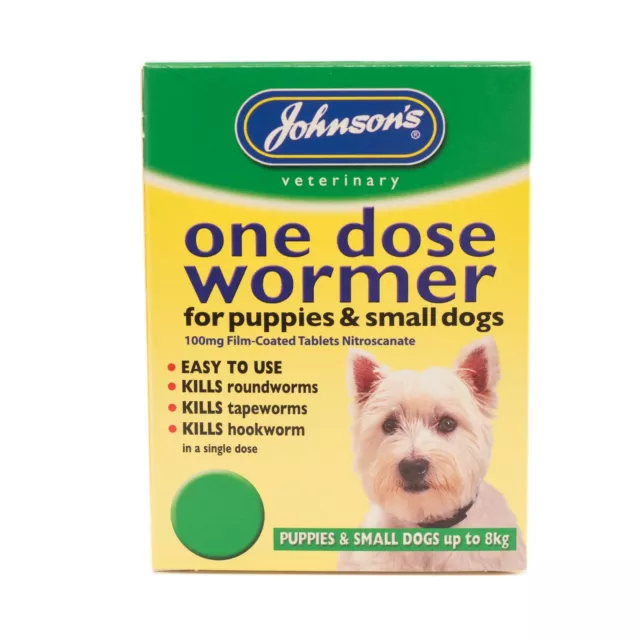 NEW! Johnsons One Dose Easy Wormer for Small dogs & puppies 2kg – 8kg Size 1