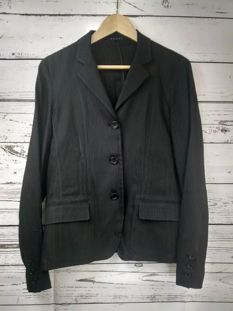 Women's Theory Black Pinstripe Silky Lightweight Blazer Jacket Size 10 / M / EUC