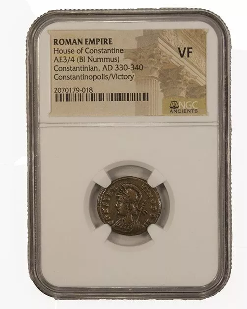 CONSTANTINOPOLIS / VICTORY NGC ( VF ) Roman AE of Constantine I AD 330-346 NGC