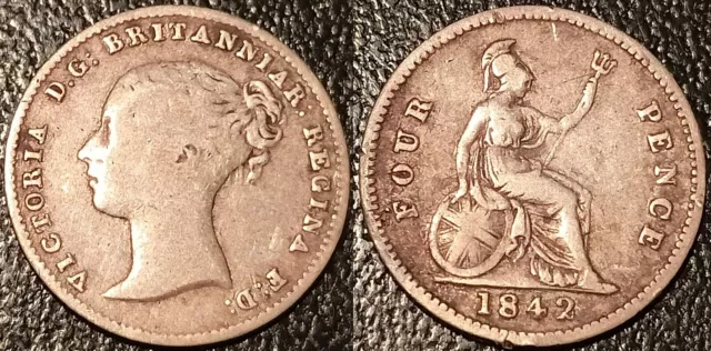 Regno Unito - Victoria - 4 Pence Argento 1842! Km #731