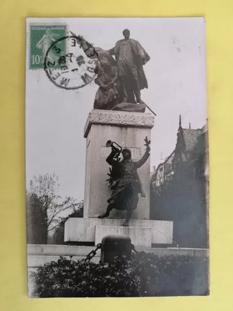 CPA CARTE PHOTO 1923 METZ Moselle STATUE de Paul DEROULEDE à Ch. HANSSENS Gand