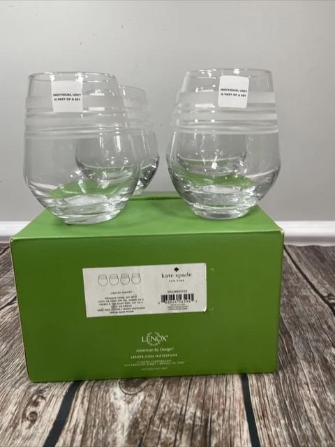 Kate Spade Lenox Stemless Wine Glasses-Liberty Stripe Red Wine Nib