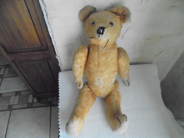 Ancien Grand Ours 55 cm PINTEL avec Bruiteur en mohair & paille 1915 Teddy Bear