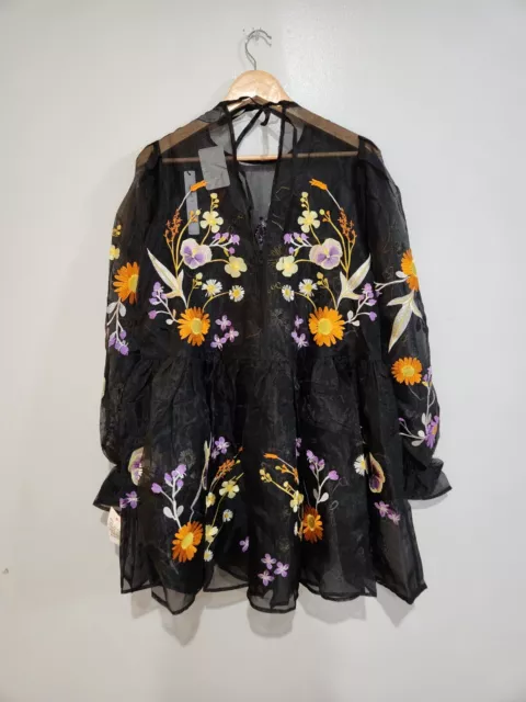 ASOS EDITION floral embroidered mini smock dress in black, size 2