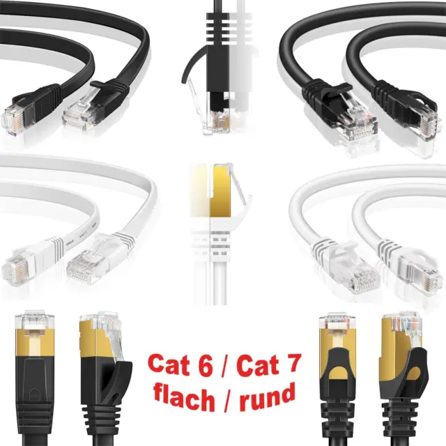 CAT 6 CAT 7 Netzwerkkabel Patchkabel Flachkabel RJ45 PC LAN Kabel Ethernet Rund