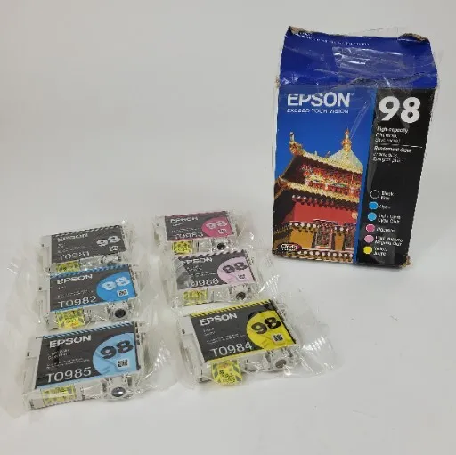 EPSON 98 Color and Black Ink Cartridges 6 PK  EX 7/25 Open Box