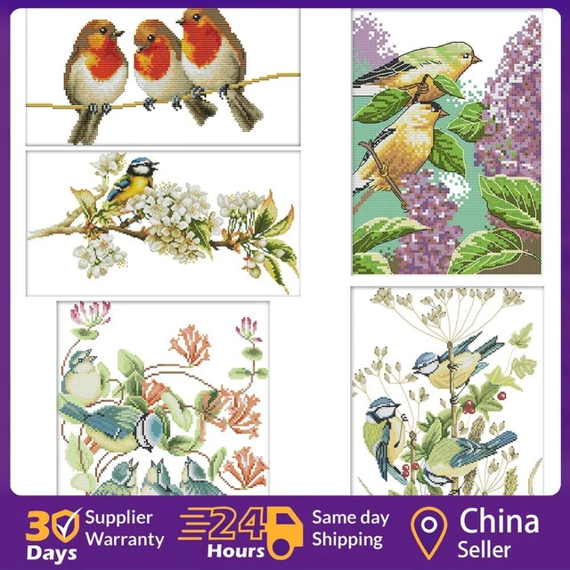 Home Decor DIY Cross Stitch Kits 14CT Stamped Cute Bird Embroidery Art Canvas ☘️