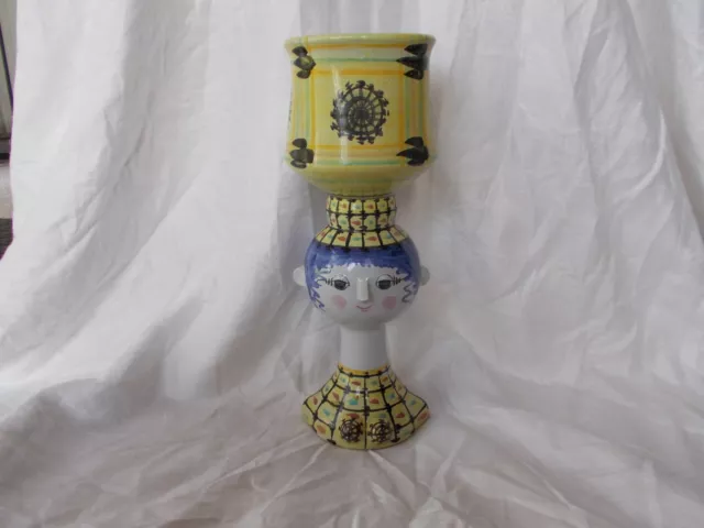 1972 Bjorn Wiinblad 12" Head Vase or Centerpiece Multicolor Denmark V41 Signed