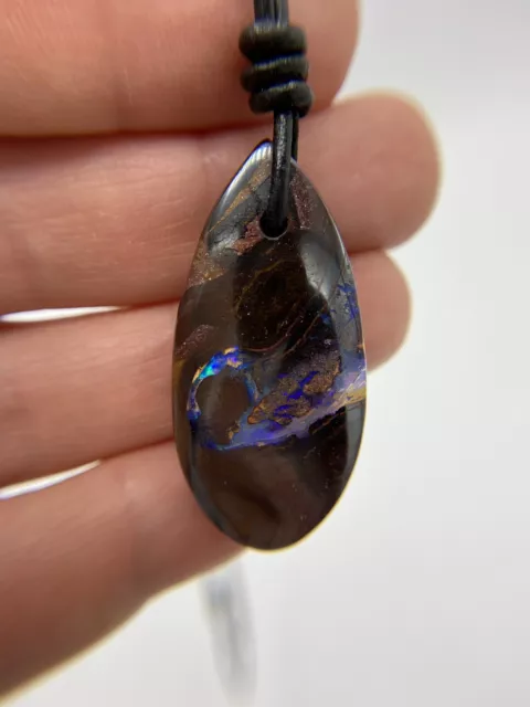 Australian Boulder Opal Leather Cord Necklace